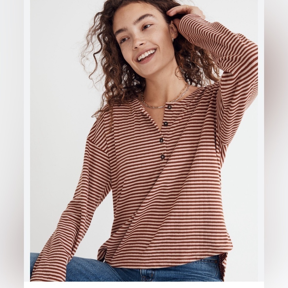Madewell Brown Striped Long Sleeve Tee